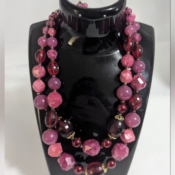Vintage Elegant Multi-Purple and pink Beaded Necklace - plastic - marked Germany - Picture 2 of 6